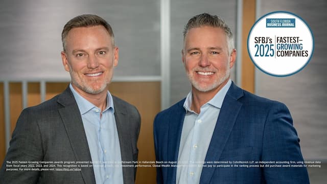 Global Wealth Management Named South Florida's Fastest-Growing Firm Again