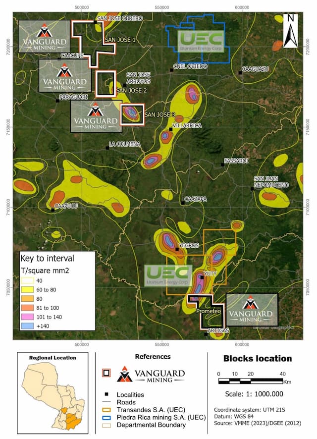 Vanguard Mining Acquires Major Paraguay Uranium Project Adjacent to UEC's 8.96M lb Deposit