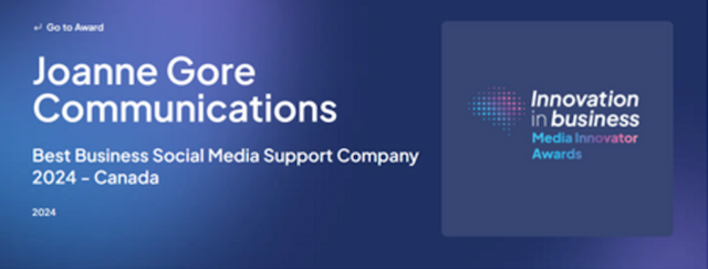 Joanne Gore Communications Inc. Named Best Business Social Media Support Company 2024 in Canada