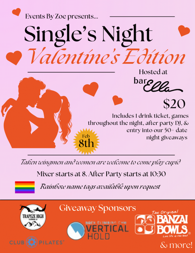 Join bar Ella for a Flirty Valentine's Day Singles’ Night in San Diego!