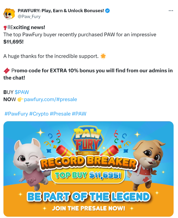 Cryptocurrency Whale Makes Substantial Investment in PawFury Presale